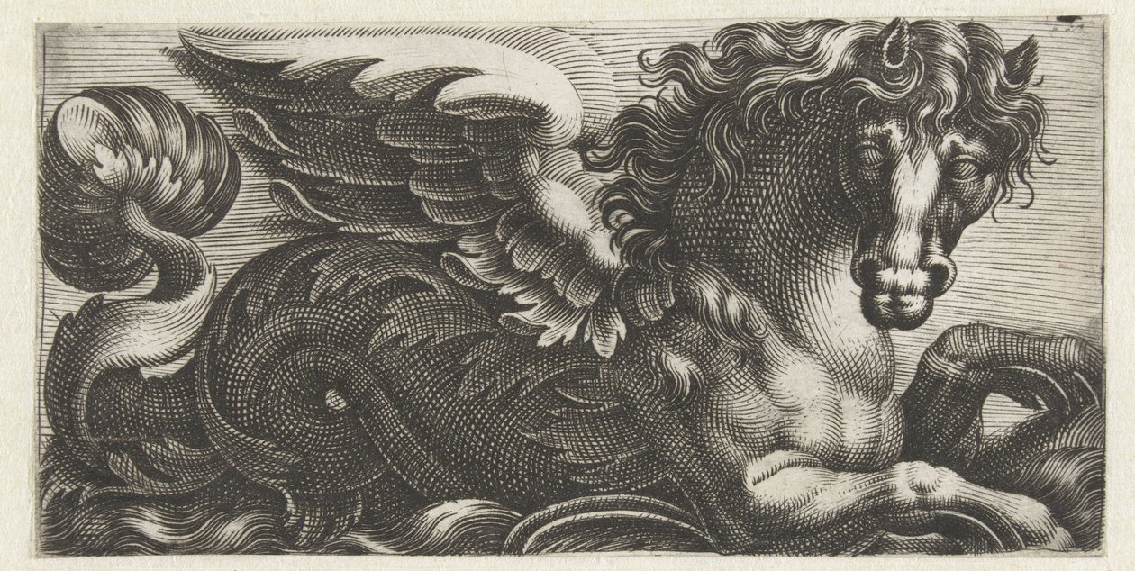 Geflügeltes Seepferdchen mit einem Blattknopf am Schwanz von Giovanni Andrea Maglioli