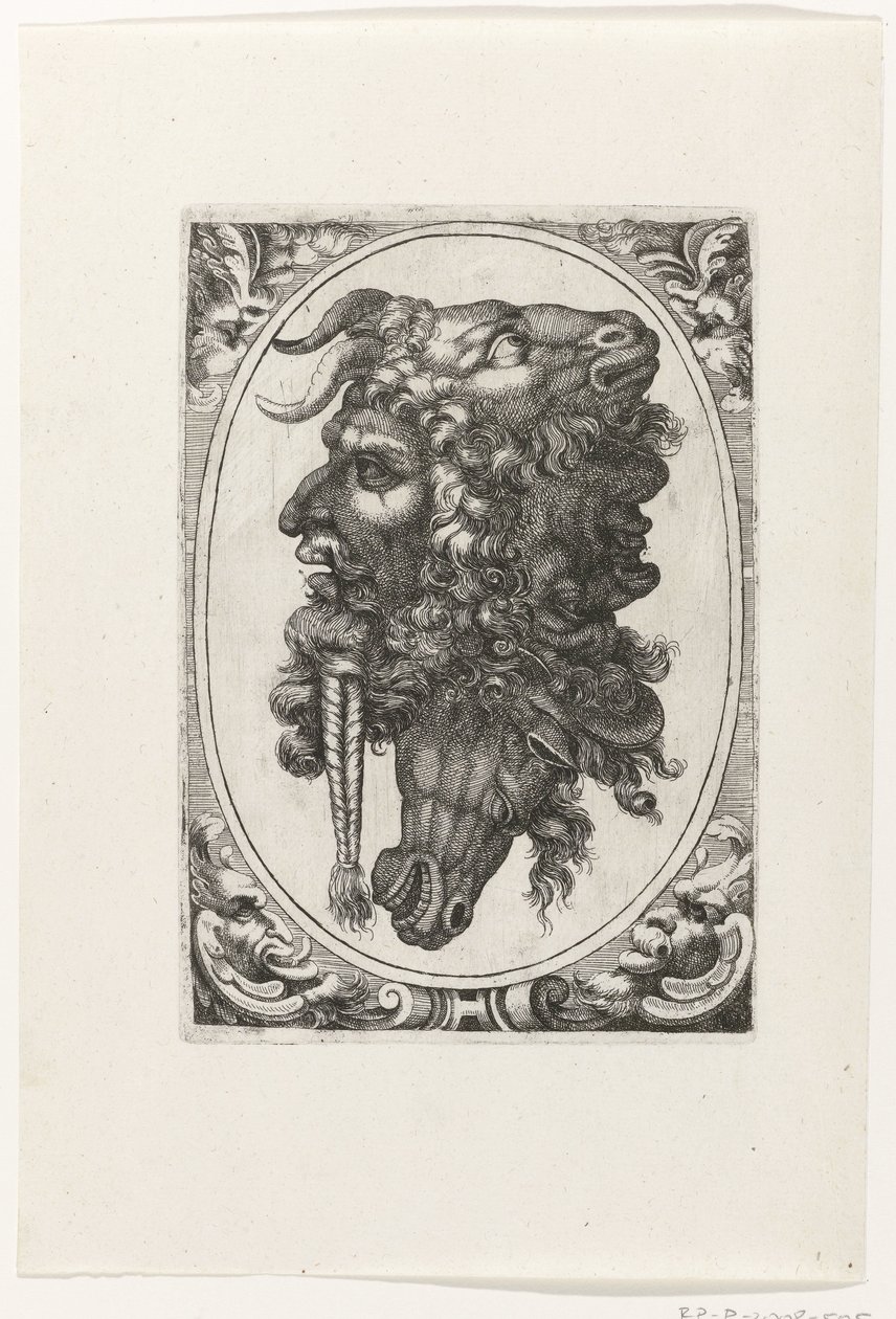 Zusammensetzung von zwei Gesichtern, einem Pferdekopf und einem Ziegenkopf von Giovanni Andrea Maglioli