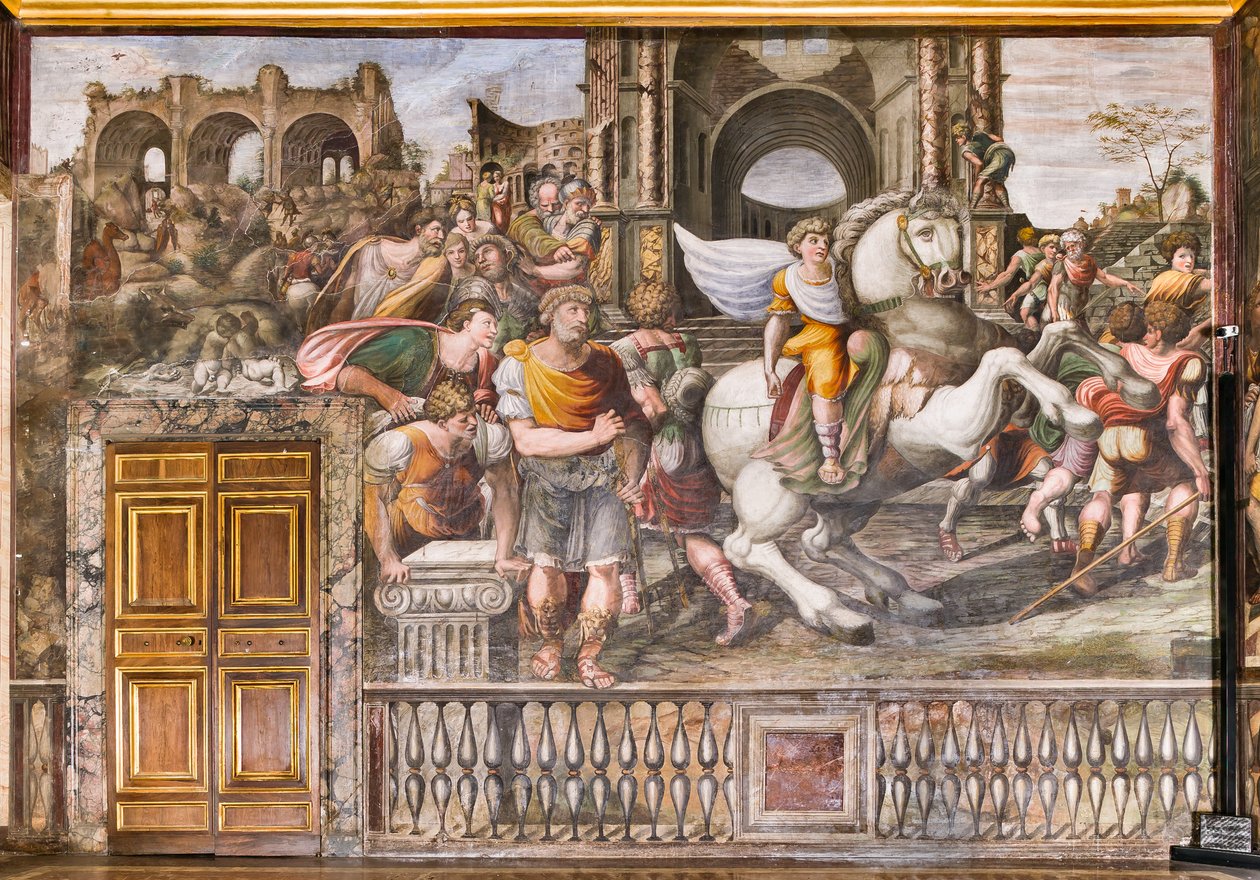 Alexander der Große zähmt Bucephalus, 1519 (Fresko) von Giovanni Antonio Bazzi Sodoma