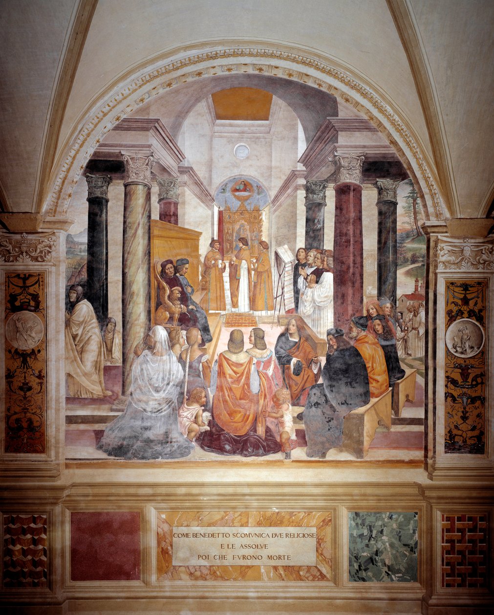 Benedikt exkommunizierte zwei Nonnen und absolviert sie nach ihrem Tod (Fresko) von Giovanni Antonio Bazzi Sodoma