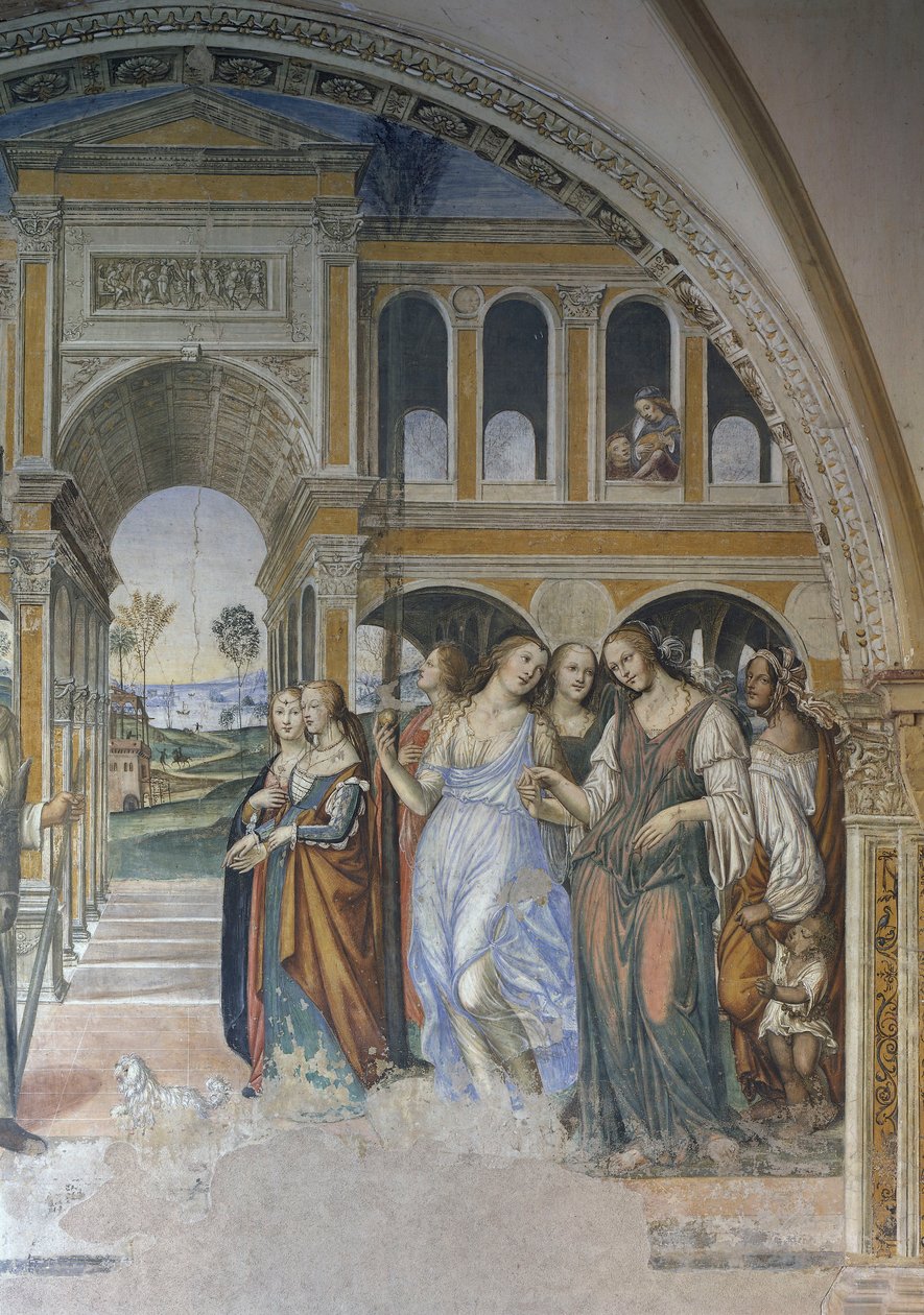 Florentius schickt die Dirnen ins Kloster, Szene aus dem Leben des heiligen Benedikt von Giovanni Antonio Bazzi Sodoma