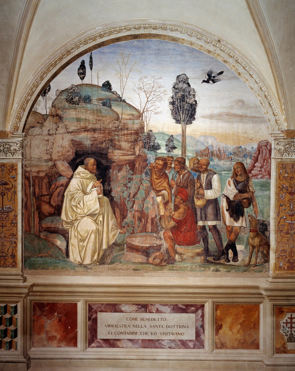 Wie Benedikt die heilige Lehre den Bauern lehrt, die ihn besuchen (Detail) von Giovanni Antonio Bazzi Sodoma