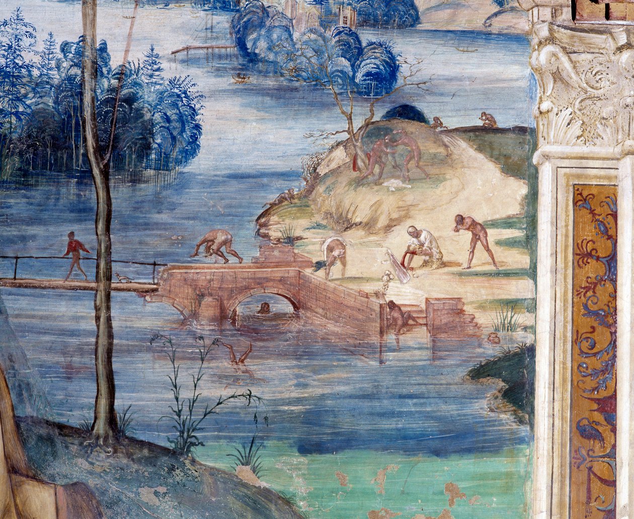 Wie der heilige Maurus auf dem Wasser geht, um Placidus zu retten (Detail) von Giovanni Antonio Bazzi Sodoma