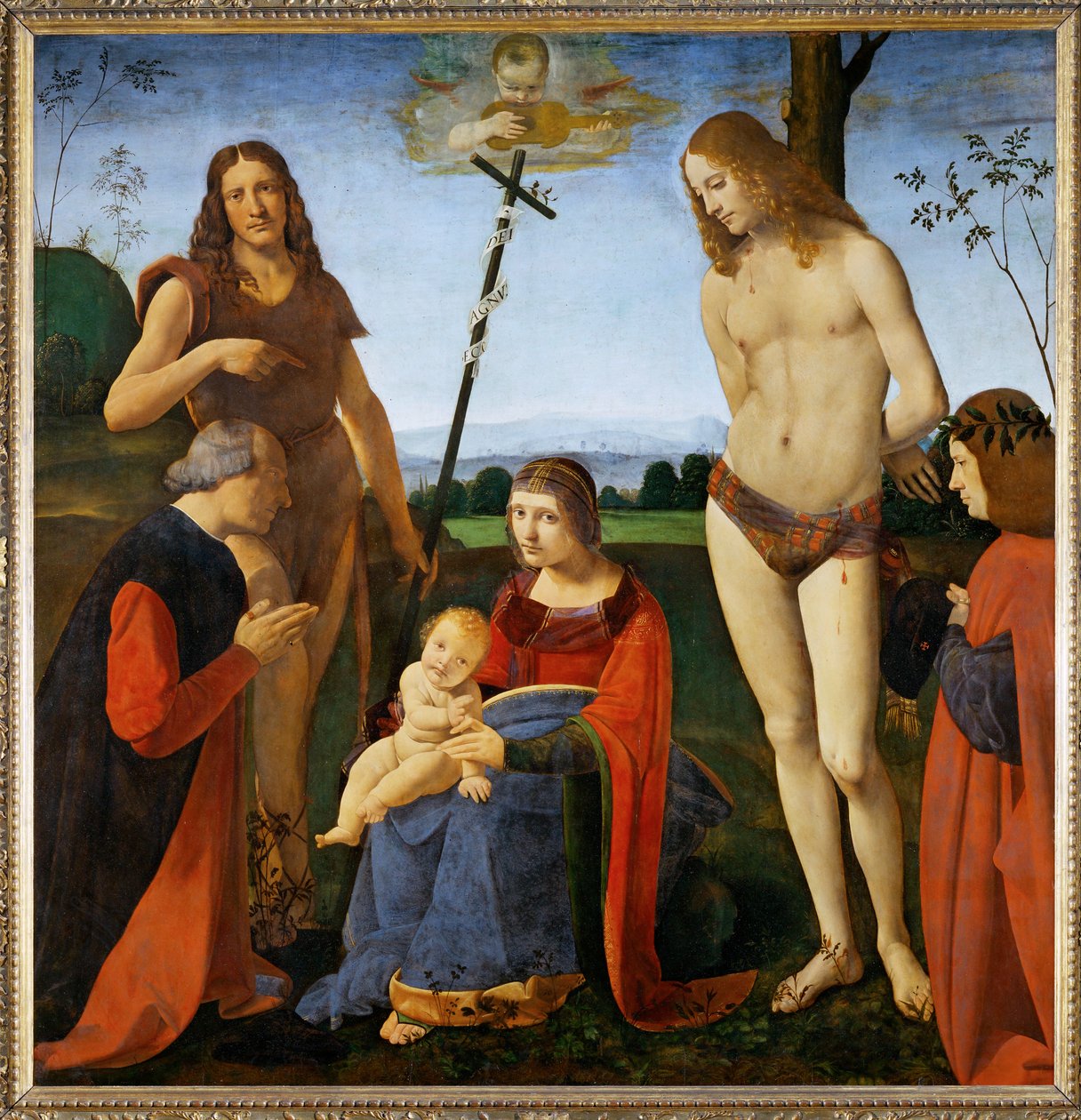 Die Jungfrau mit dem Kind und den Heiligen Johannes dem Täufer und Sebastian zwischen zwei Stiftern von Giovanni Antonio Boltraffio