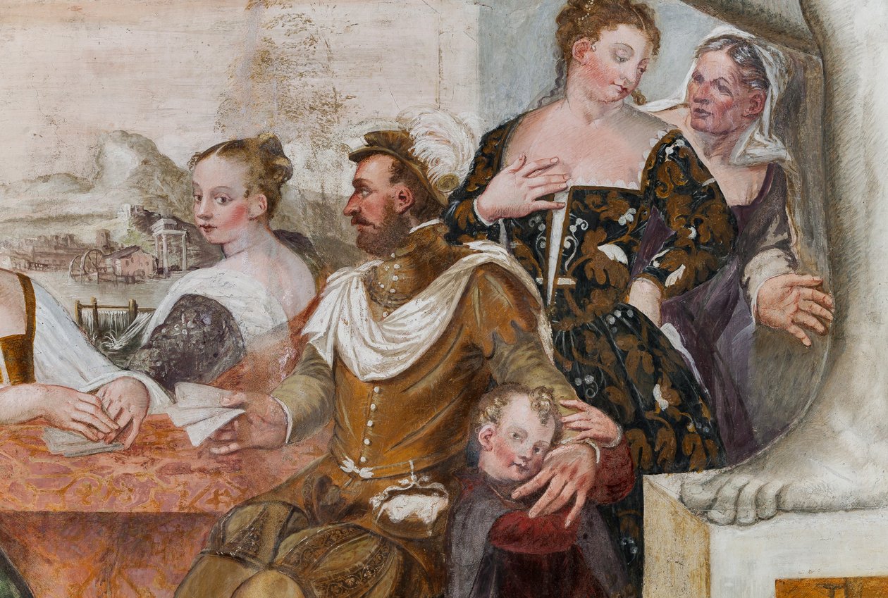 Kartenspiel, Hauptsaal, ca. 1570 (Fresko) von Giovanni Antonio Fasolo