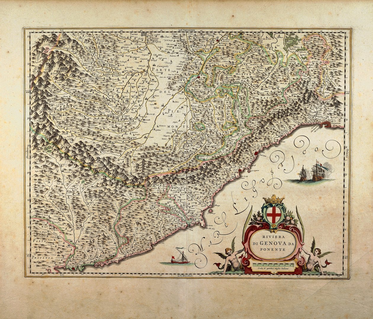 Karte der westlichen Region Ligurien, von Giovanni Antonio Magini von Giovanni Antonio Magini