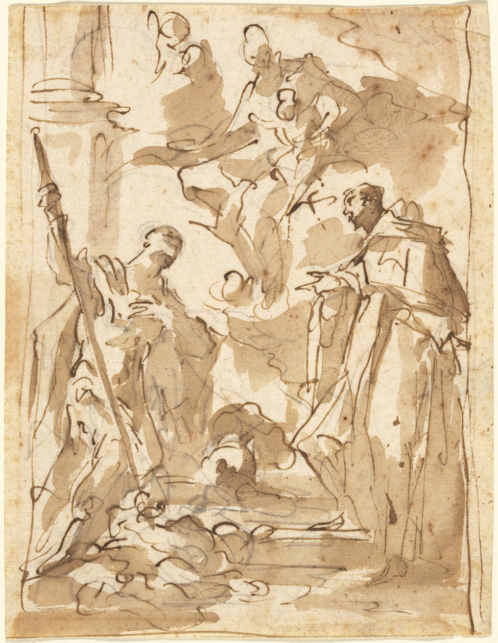 Die Madonna und das Kind in Herrlichkeit mit dem heiligen Theodor und einem monastischen Heiligen von Giovanni Antonio Pellegrini