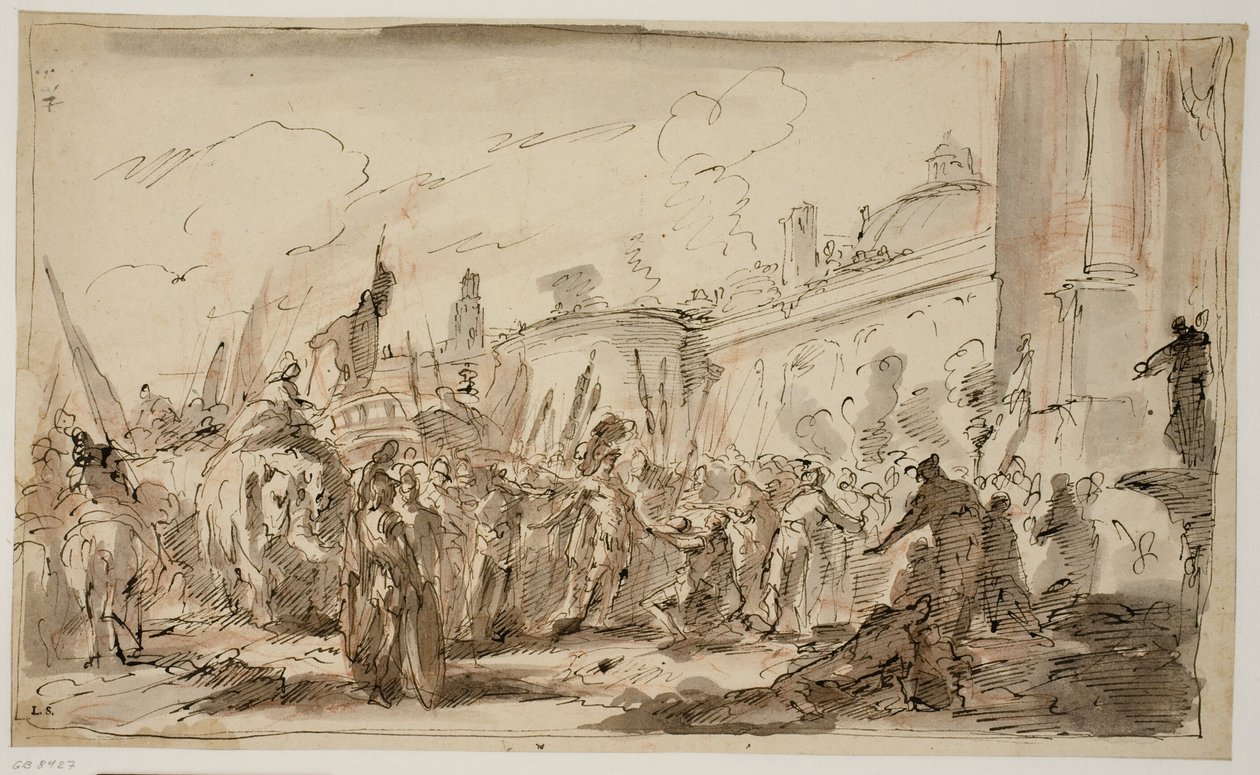 Der Kopf des Pompeius wird Cäsar präsentiert von Giovanni Antonio Pellegrini
