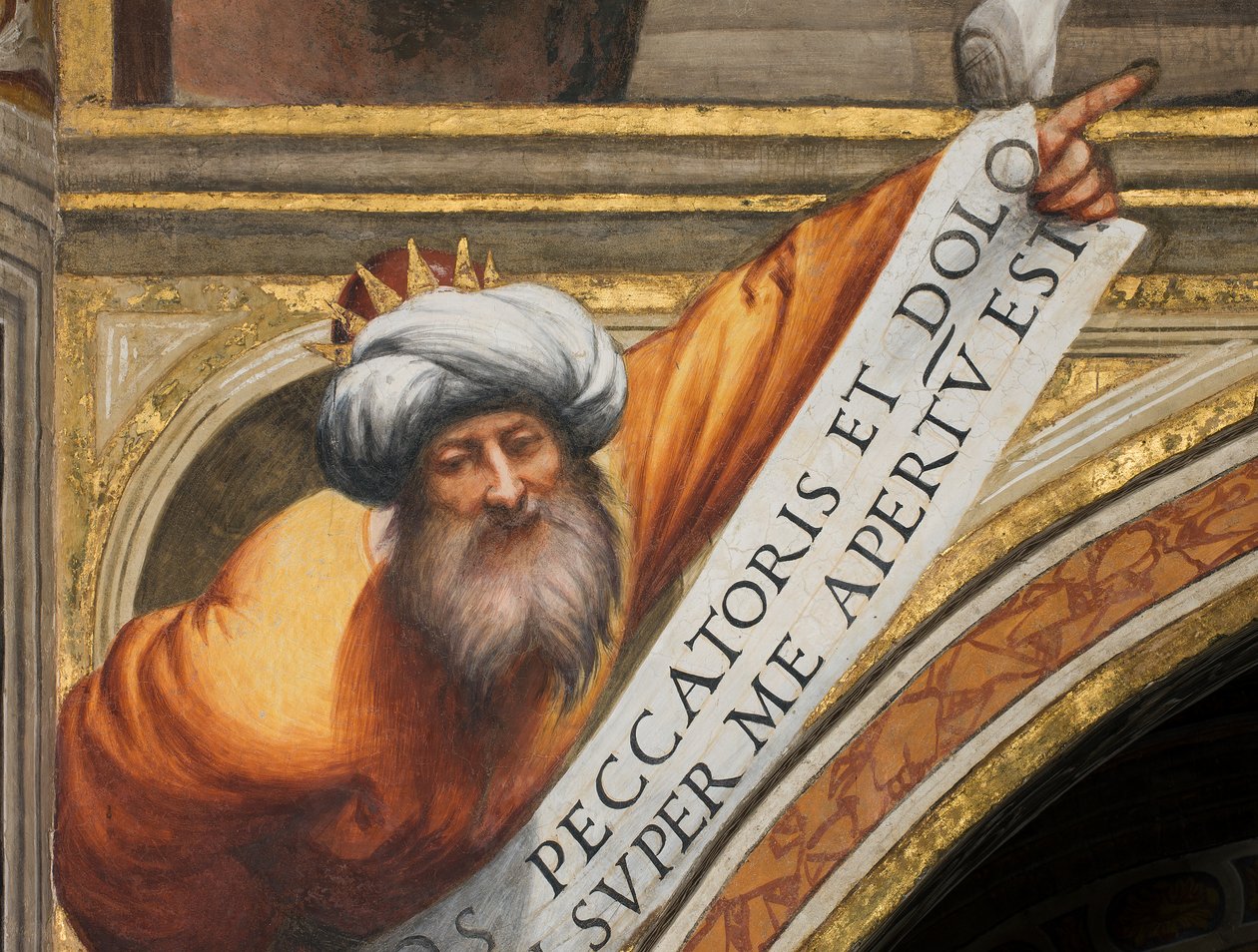 Zentrales Kirchenschiff, Dritter südlicher Bogen, Il Pordenone 1520, Büste mit Prophet von Giovanni Antonio Pordenone
