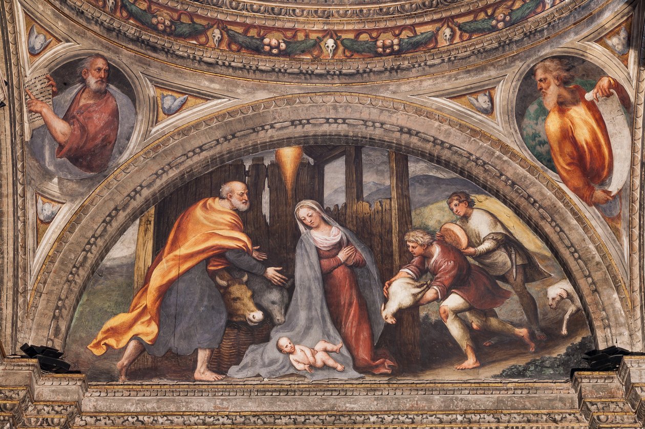 Lunette, die die Anbetung der Hirten darstellt von Giovanni Antonio Pordenone