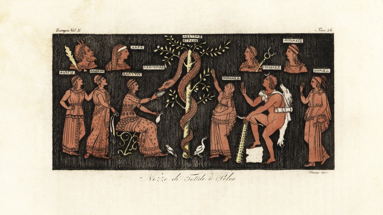 Herakles bei seiner 11. Arbeit, goldene Äpfel aus dem Garten der Hesperiden nehmend, bewacht von der Schlange Ladon von Giovanni Antonio Sasso