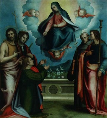 Die Jungfrau des heiligen Gürtels mit den Heiligen Thomas, Johannes der Täufer, Louis, Johannes Gualberto und Joseph von Giovanni Antonio Sogliani