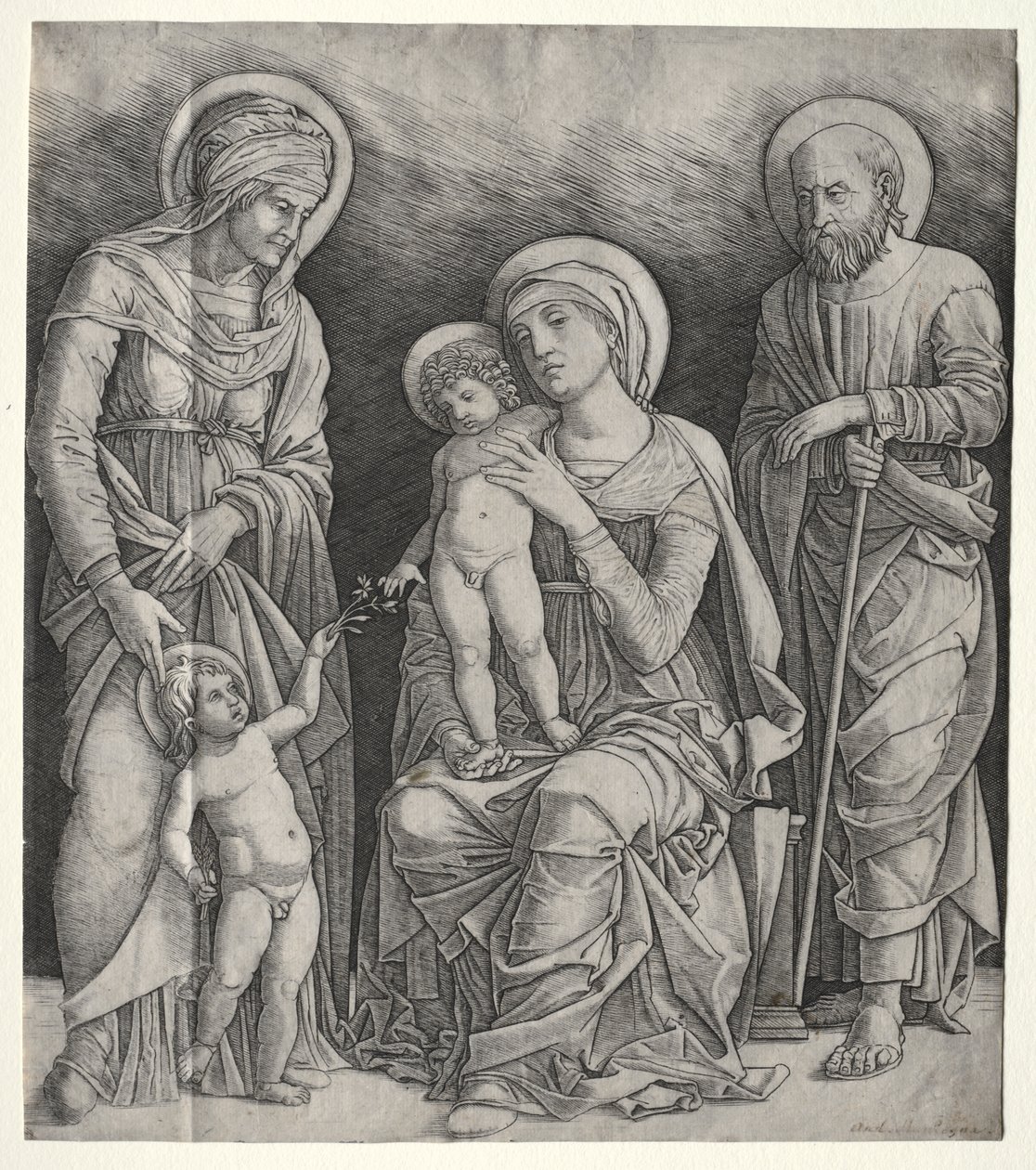 Heilige Familie mit St. Elisabeth und dem kleinen St. Johannes dem Täufer von Giovanni Antonio da Brescia