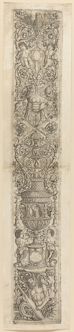 Triton und zwei Satyrkinder, Platte vier aus Zwölf Ornamenttafeln von Giovanni Antonio da Brescia