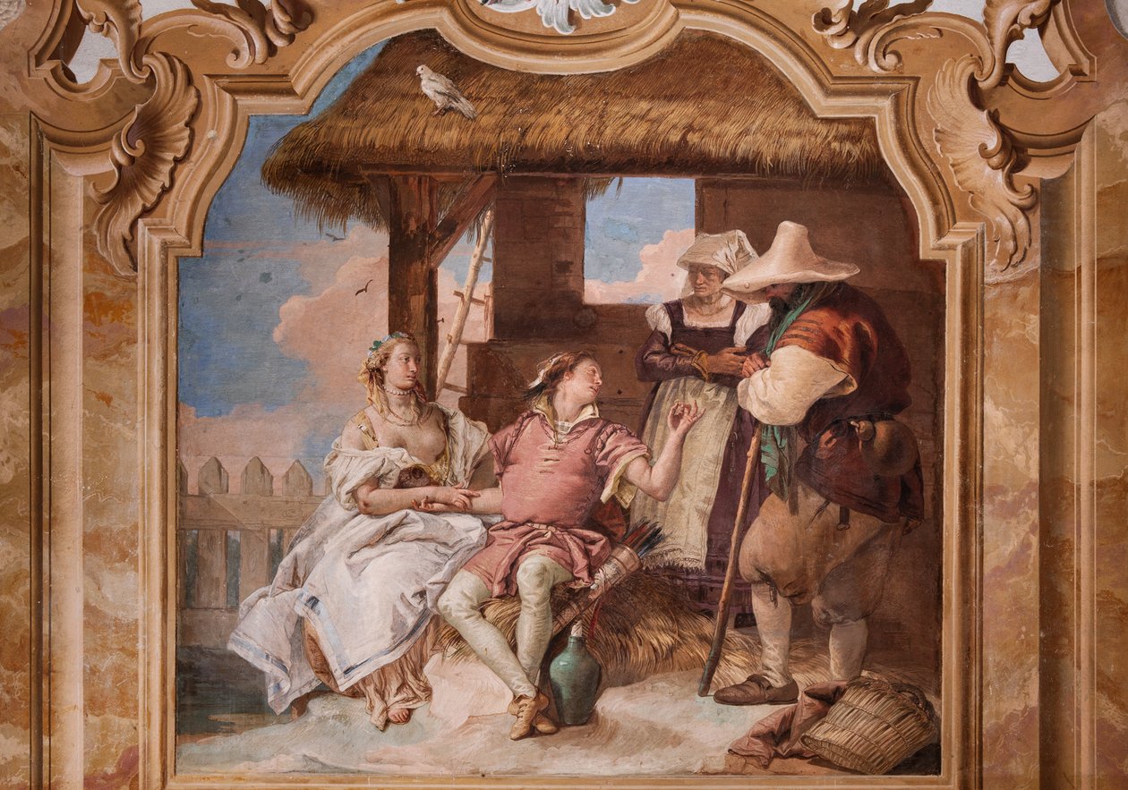 Palazzina: Zweiter Raum oder Raum von Ariosto mit Fresken aus Orlando Furioso: Angelica und Medoro im Haus des Hirten von Giovanni Battista Tiepolo