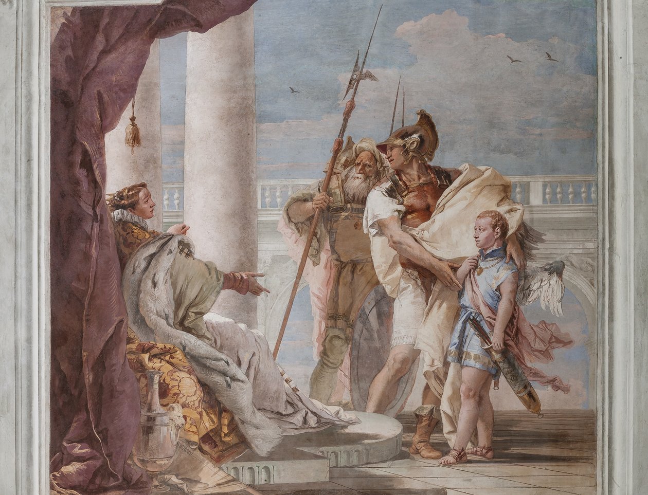 Palazzina (Kleines Gebäude), der dritte Raum oder Raum der Aeneis: "Aeneas stellt Eros in Gestalt von Ascanius Didone vor" von Giovanni Battista Tiepolo
