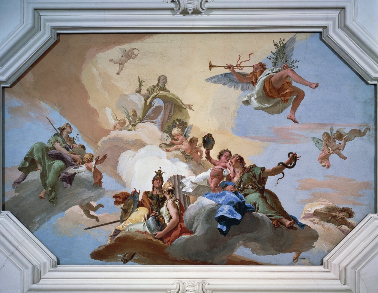 Triumph des Ruhms verkündet von der Fama unter den Kardinaltugenden von Giovanni Battista Tiepolo