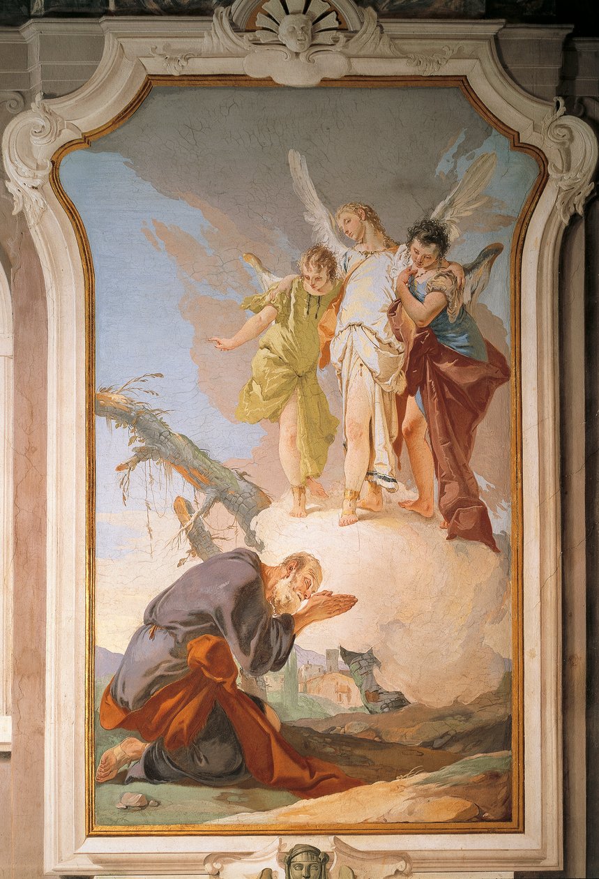 Abraham und Engel, von Giovanni Battista Tiepolo (1696-1770), Fresko, Patriarchenpalast, Gästehalle, Udine von Giovanni-Battista Tiepolo