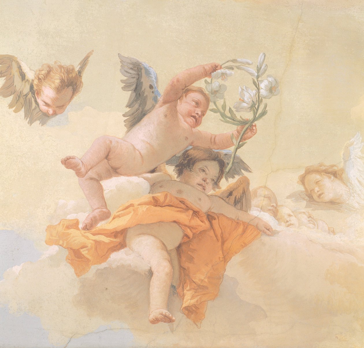 Herrlichkeit der Engel, von Giovanni Battista Tiepolo (1696-1770), Fresko (Detail), Oratorium der Reinheit, Udine von Giovanni-Battista Tiepolo