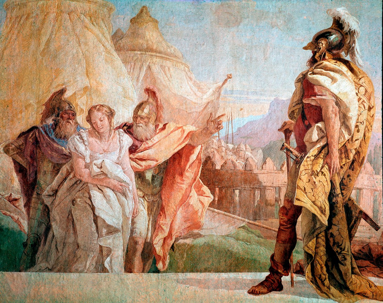 Ilias von Homer: „Thaltybios und Eryrates führen Briseis zu Agamemnon“. Fresko von Giambattista Tiepolo (1696-1770) von Giovanni Battista Tiepolo