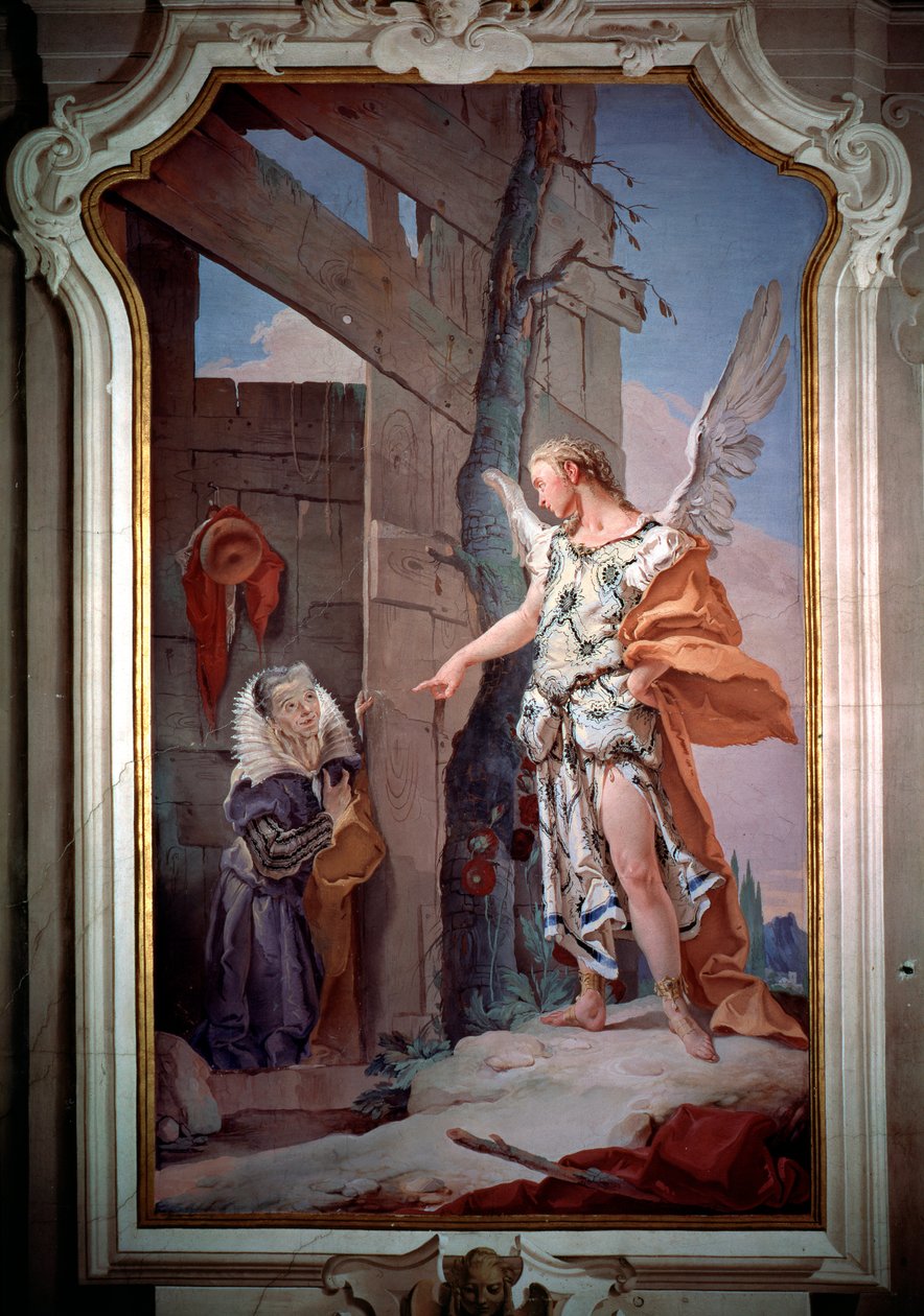 Der Engel kündigt Sarah an, dass sie Mutter wird (Fresko) von Giovanni-Battista Tiepolo