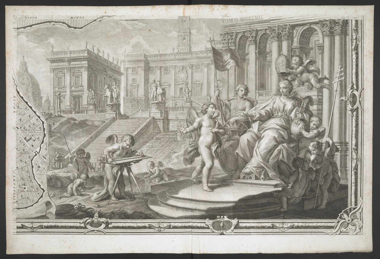 Eine weibliche Figur wird gekrönt, aus Nuova Pianta di Roma, data in luce de G. Nolli von Giovanni Battista (after) Nolli