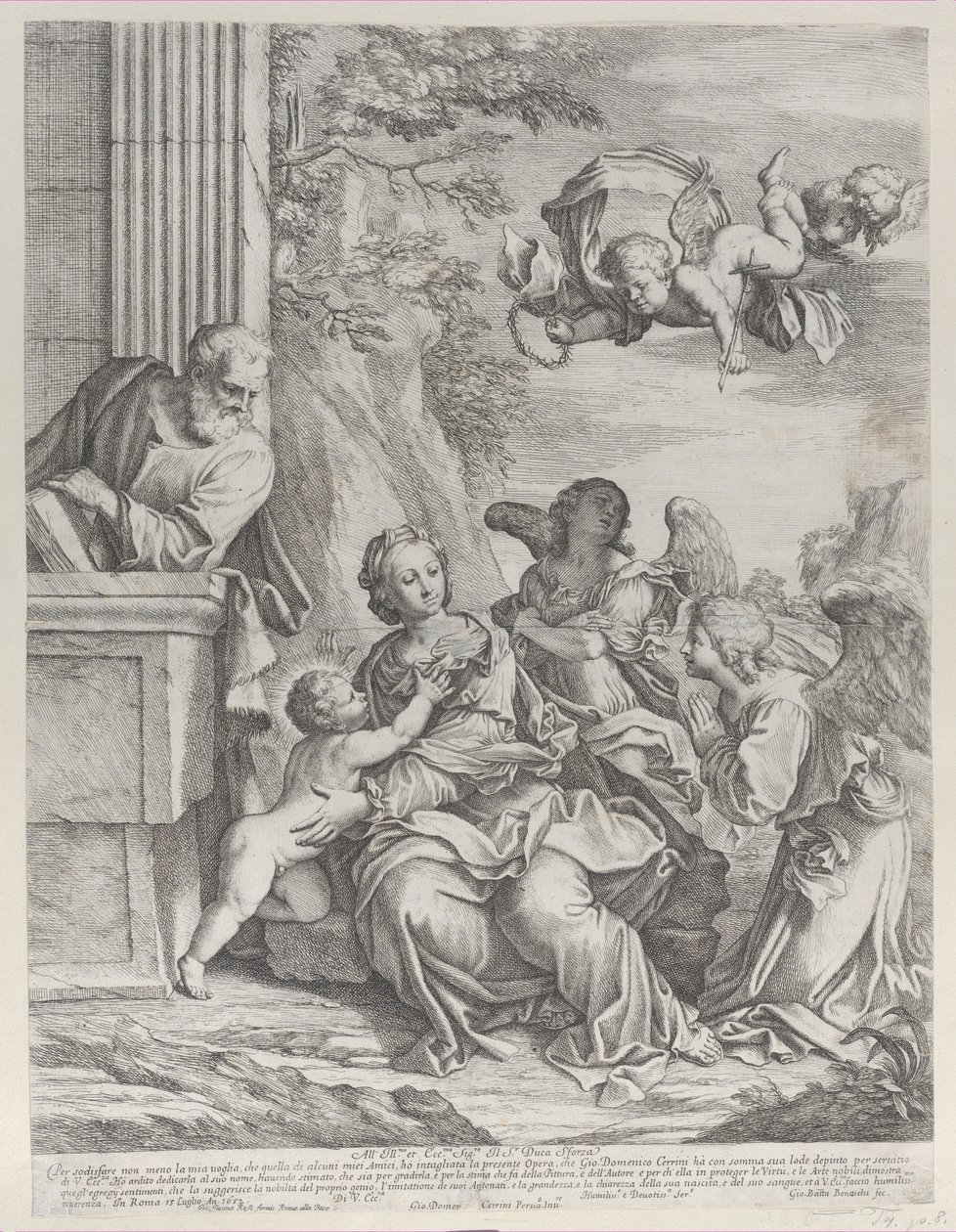 Die Heilige Familie mit Engeln rechts und oben, 1652 von Giovanni Battista Beinaschi