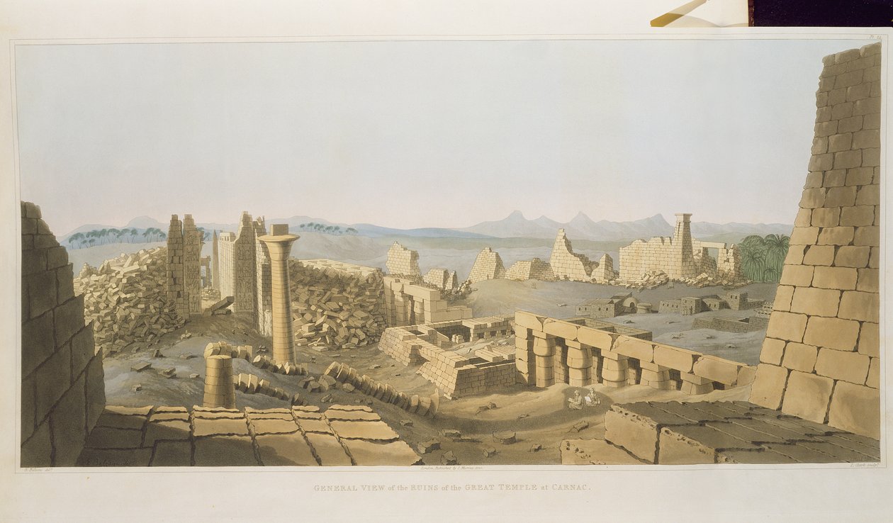 Gesamtansicht der Ruinen des Großen Tempels von Karnak, entdeckt von G. Belzoni, aus Platten zur Veranschaulichung der Forschungen in Ägypten und Nubien, graviert von Charles Hullmandel von Giovanni Battista Belzoni
