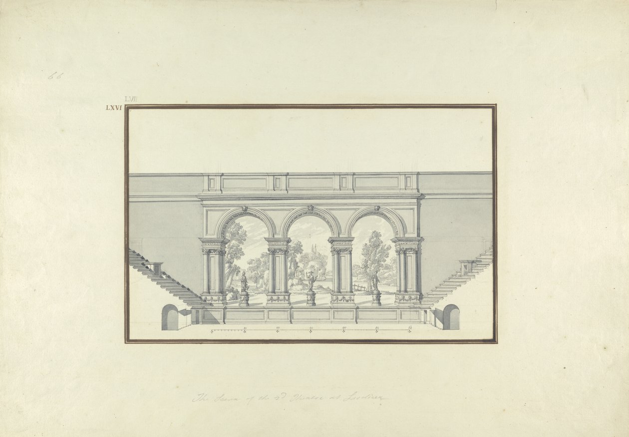 Rekonstruktion des zweiten Theaters in Laodicea, ca. 1750 von Giovanni Battista Borra