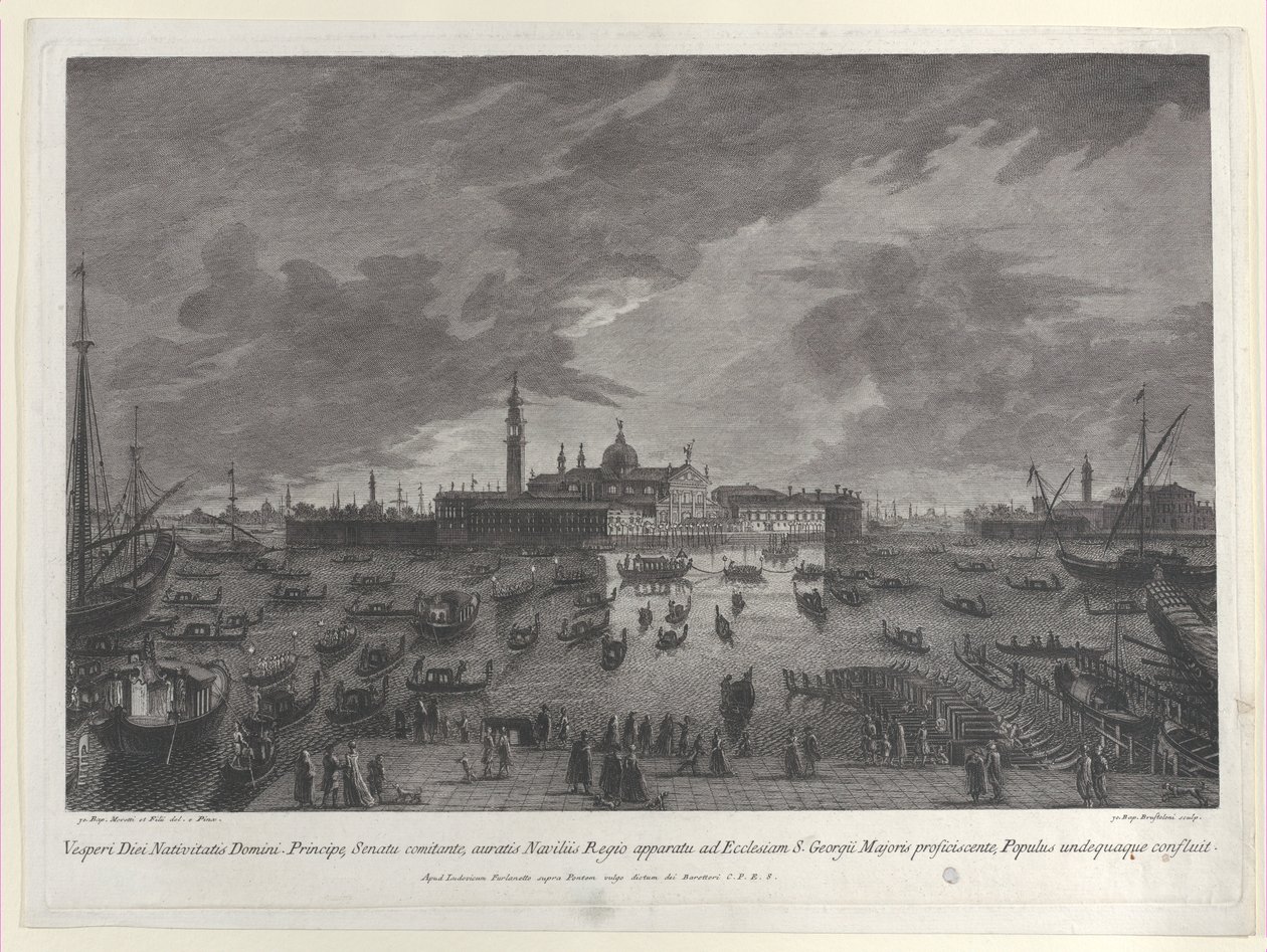 Nächtliche Ansicht der Prozession am Heiligabend des Dogen und des venezianischen Senats nach San G..., 1763 von Giovanni Battista Brostoloni
