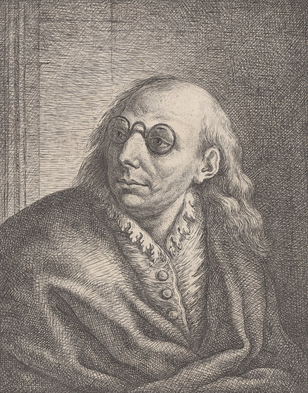 Porträt von Luca Giordano, mit runden Brillen und nach links schauend von Giovanni Battista Catenaro