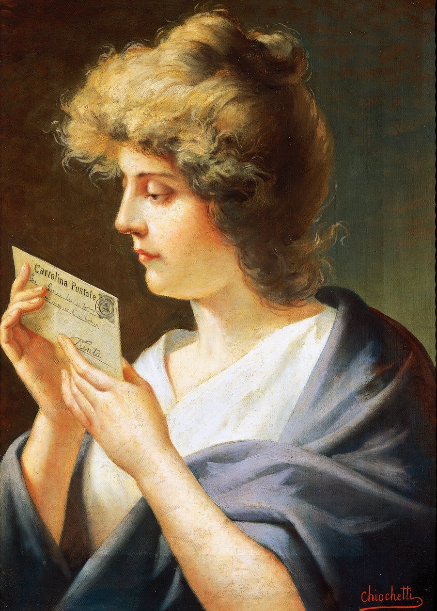 Mädchen mit Brief, Gemälde von Giovanni Battista Chiocchetti (1843-1917) von Giovanni Battista Chiocchetti