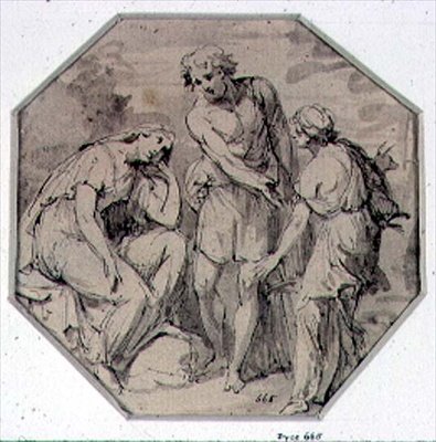 Ein Mann und zwei Frauen im Gespräch von Giovanni Battista Cipriani