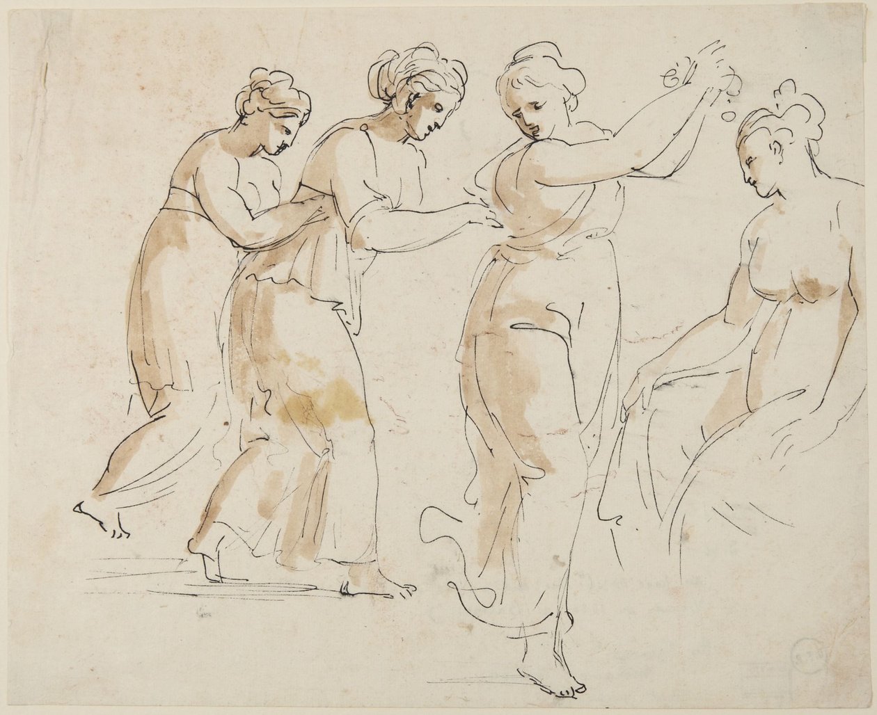 Eine sitzende und drei tanzende Nymphen von Giovanni Battista Cipriani