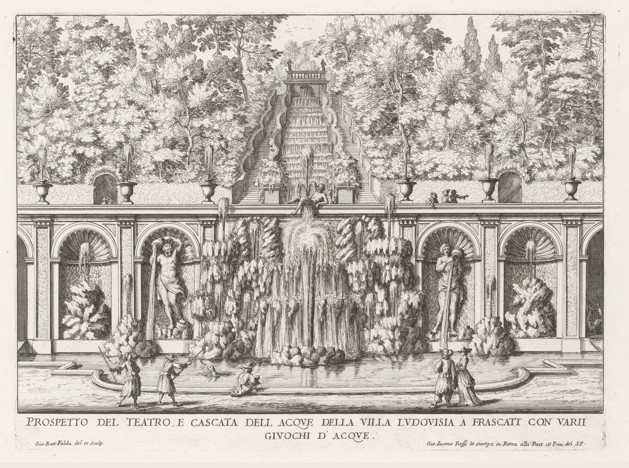 Kaskade und Teatro delle Acque in den Gärten der Villa Torlonia in Frascati von Giovanni Battista Falda