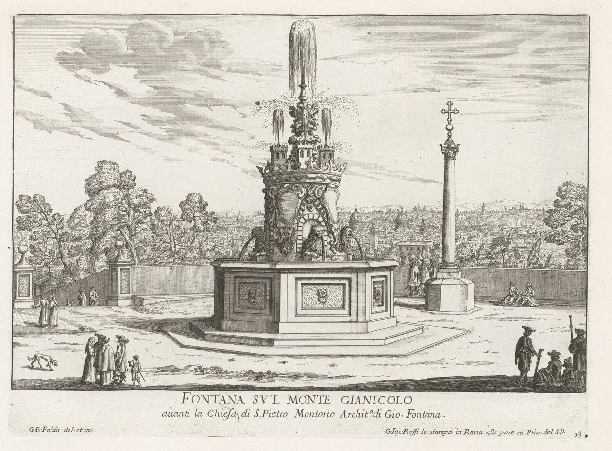 Brunnen auf der Piazza San Pietro in Montorio auf dem Janiculumberg in Rom von Giovanni Battista Falda