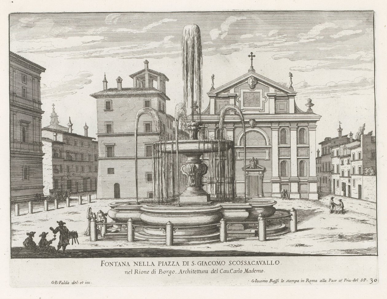 Brunnen auf der Piazza Scossacavalli in Rom von Giovanni Battista Falda