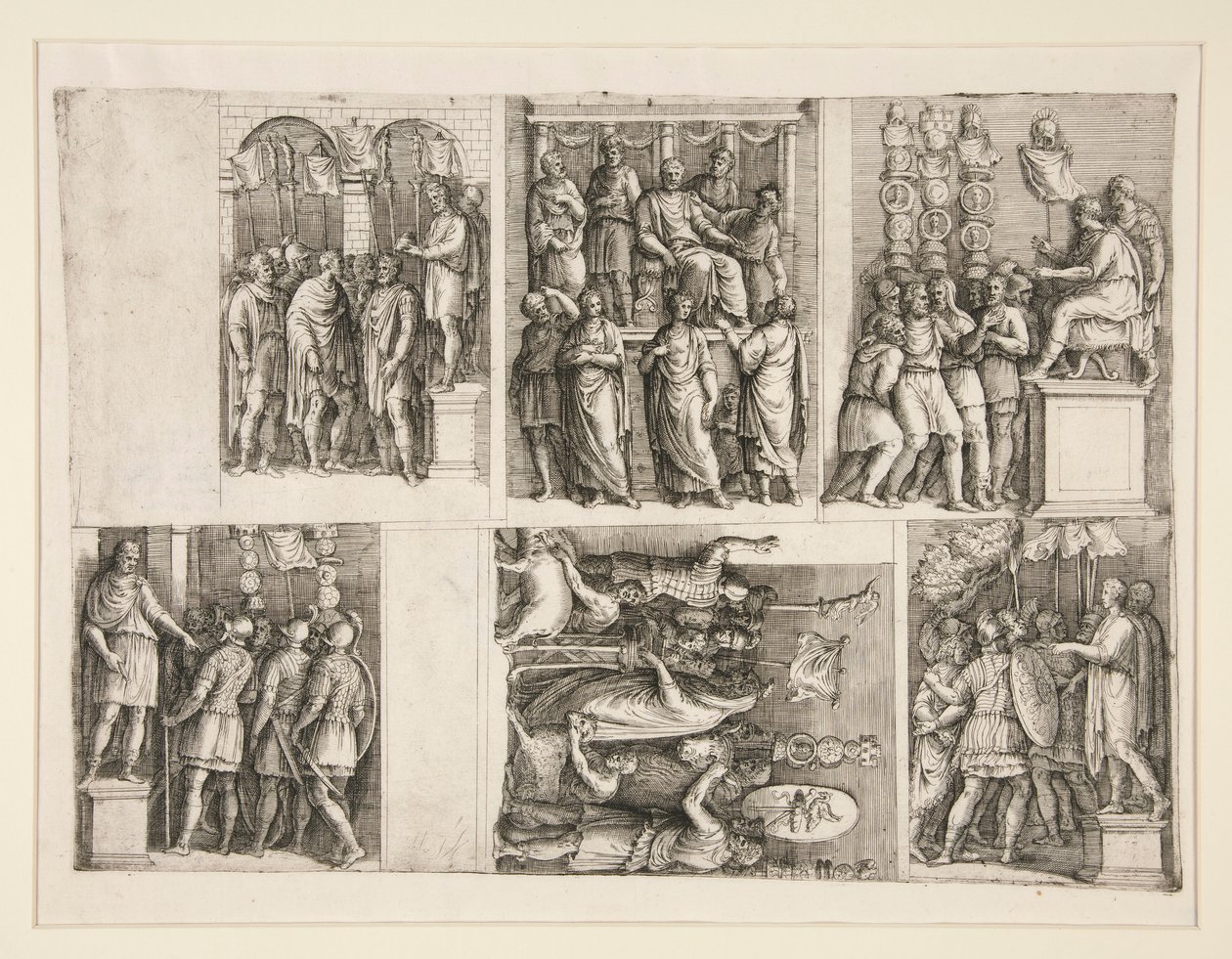 Sechs Vignetten aus dem Leben des Trajan von Giovanni Battista Franco (called Il Semolei)