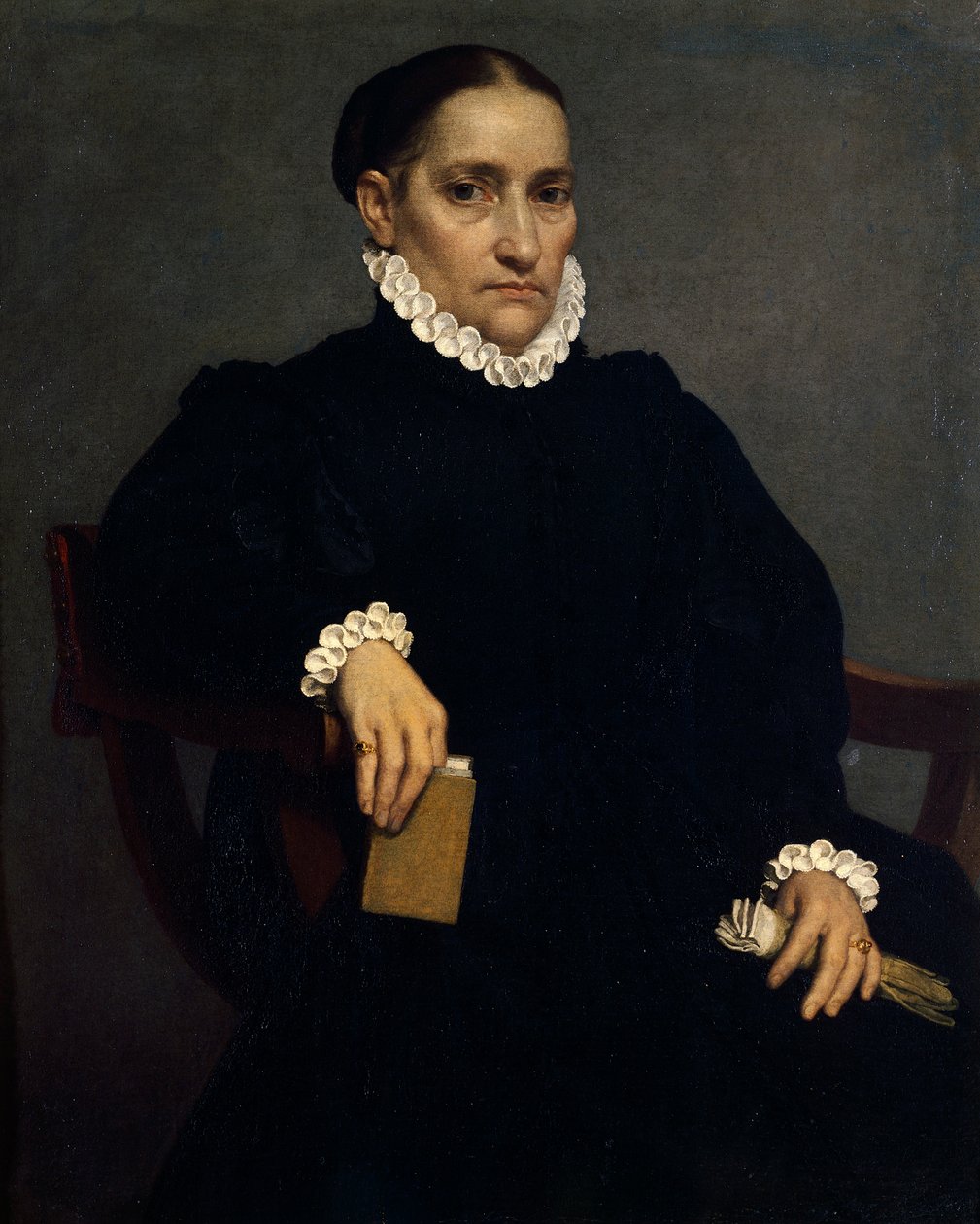Porträt einer älteren Frau in Schwarz von Giovanni Battista Moroni von Giovanni Battista Moroni