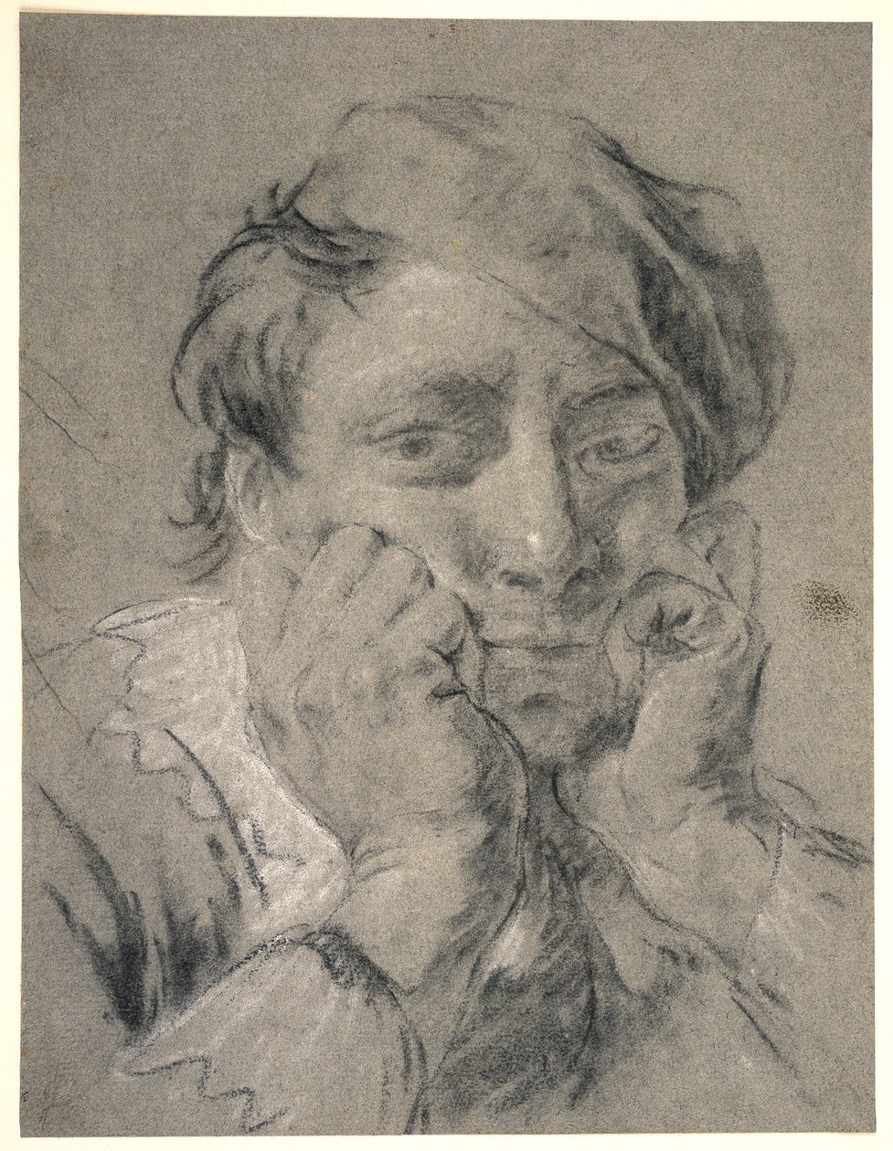 Junger Mann mit Barett, der seinen Kopf in den Händen hält von Giovanni Battista Piazzetta