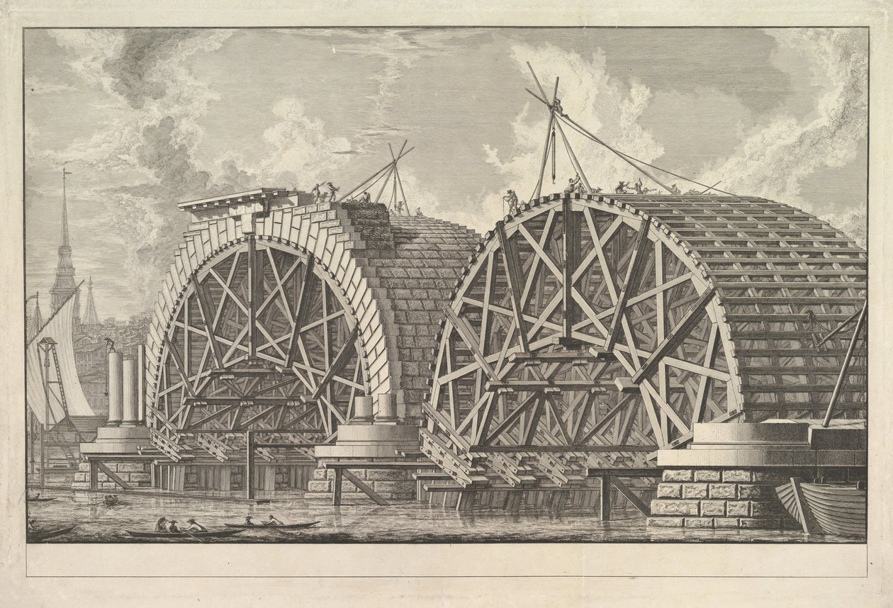 Ansicht eines Teils der geplanten Brücke bei Blackfriars, London, ca. 1764 von Giovanni Battista Piranesi