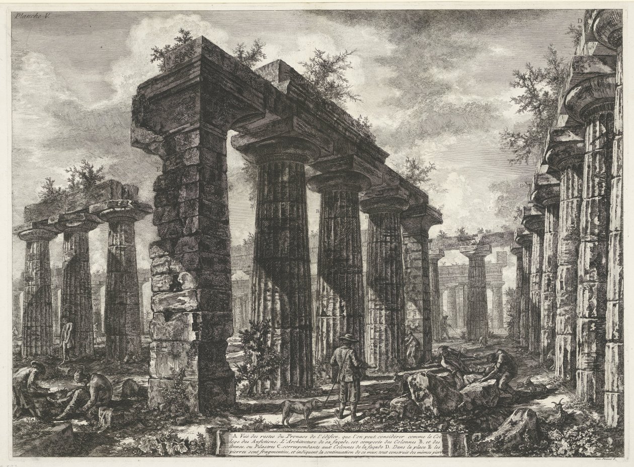 Basilika von Paestum in Paestum (Verschiedene Ansichten der Überreste von drei großen Gebäuden, die noch in Paestum stehen) von Giovanni Battista Piranesi