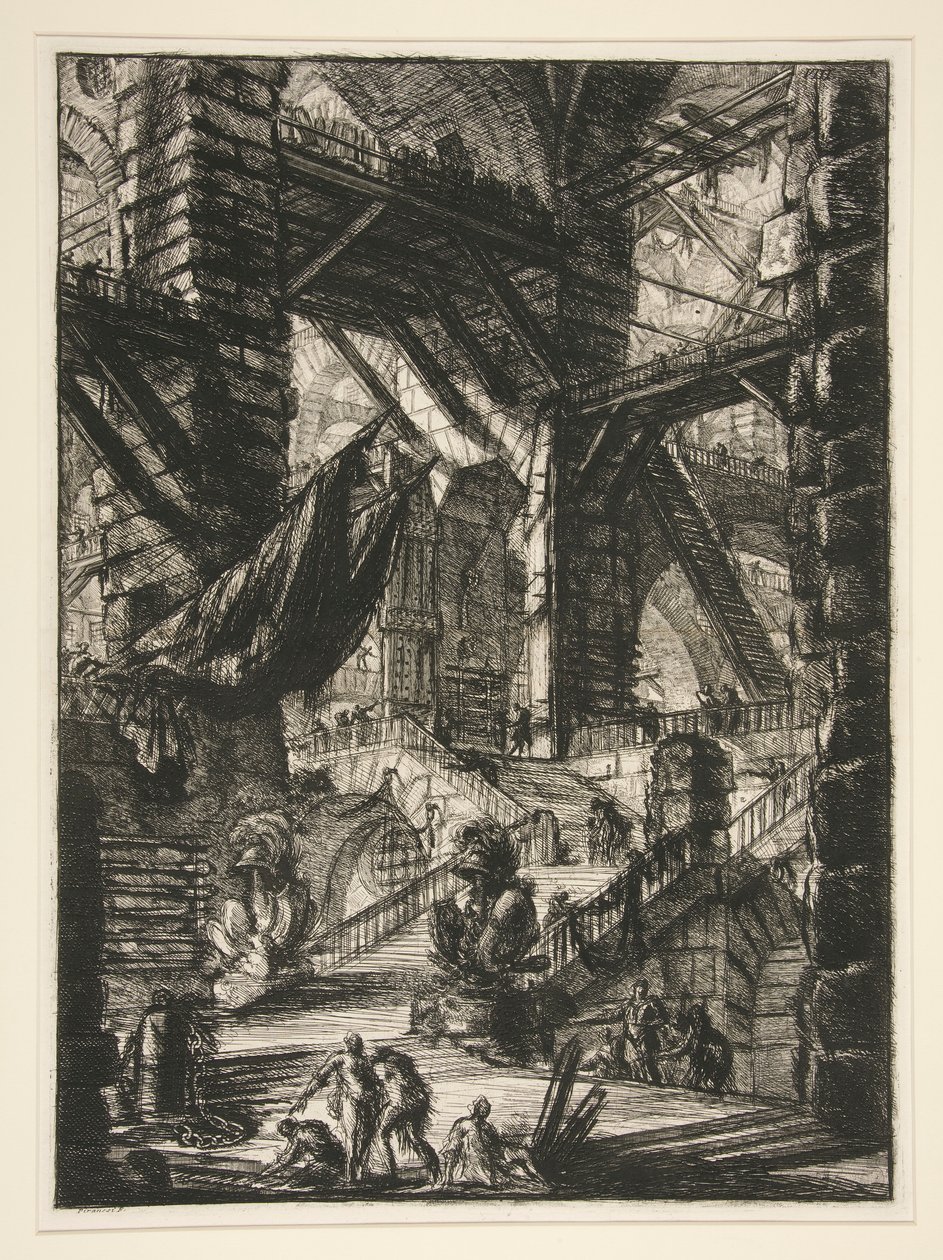 Carceri, VIII: Die Treppe mit Trophäen von Giovanni Battista Piranesi