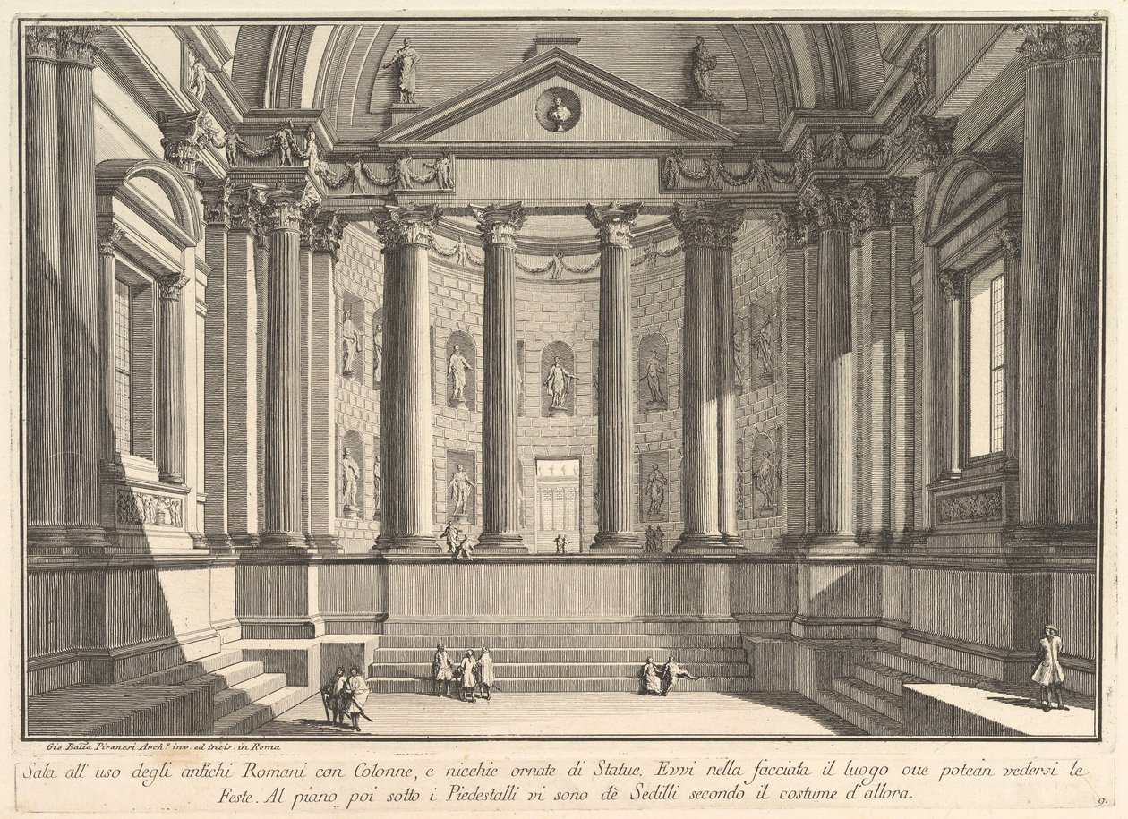 Säulenhalle nach dem Brauch der alten Römer und Nischen geschmückt mit..., ca. 1750 von Giovanni Battista Piranesi