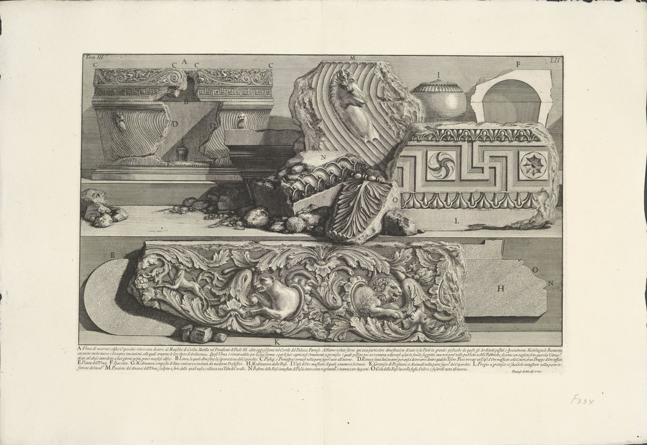 Fragmente aus dem Grab von Caecilia Metella in Rom von Giovanni Battista Piranesi