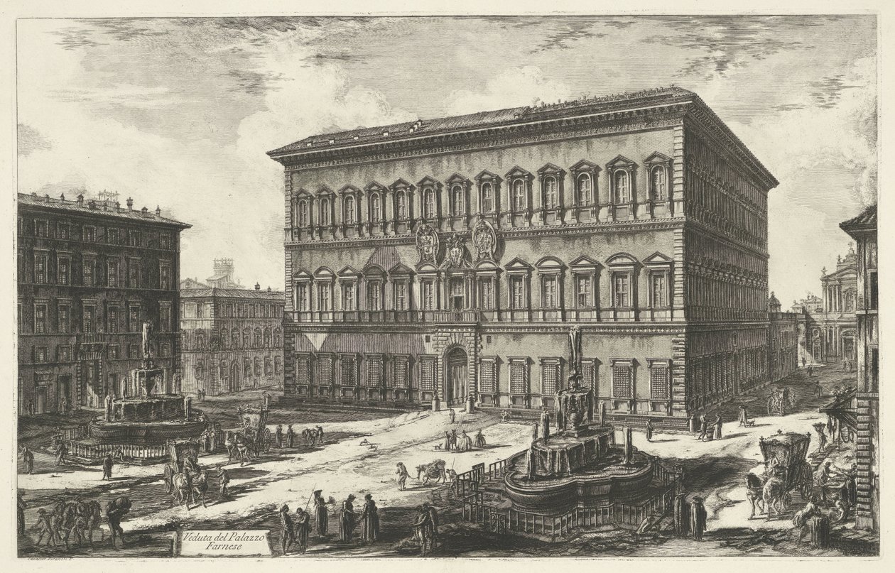 Palazzo Farnese in Rom Veduta del Palazzo Farnese (Titel auf dem Objekt) Gesichter von Rom (Serientitel) Vedute di Roma disegnate ed incise da Giambattista Piranesi architetto Veneziano (Serientitel) von Giovanni Battista Piranesi