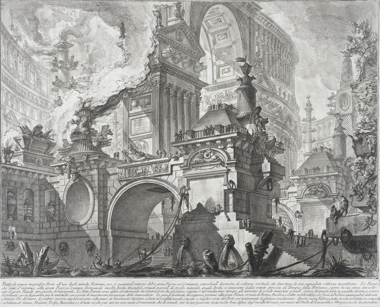 Teil eines geräumigen und prächtigen Hafens für die alten Römer, der auf einen großen Marktplatz führt, 1761-80 von Giovanni Battista Piranesi