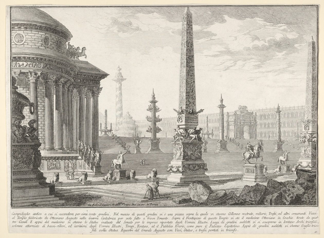 Tafel 10: Das antike Kapitol, bestiegen von etwa hundert Stufen [...] Campido..., 1743 von Giovanni Battista Piranesi