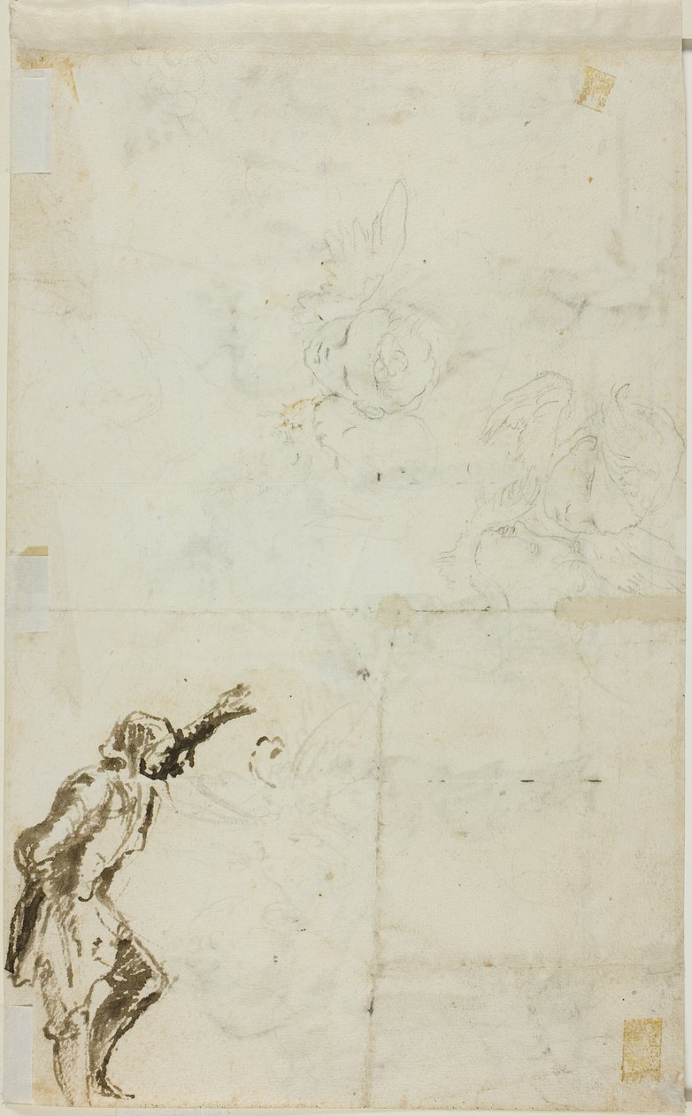 Blatt mit Skizzen: Stehender Mann mit erhobenem Arm, Cherubim von Giovanni Battista Piranesi