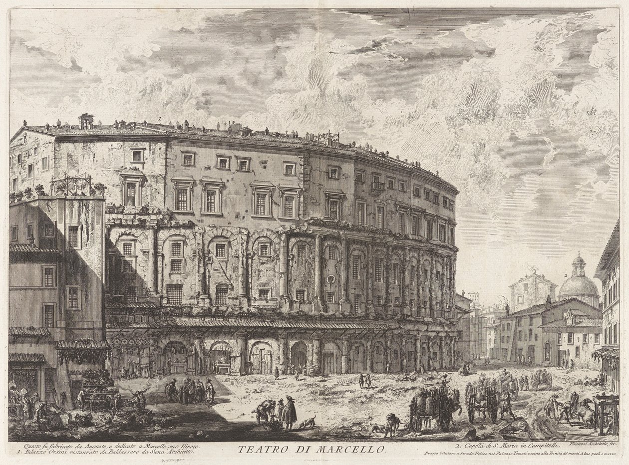 Teatro di Marcello. Questo fu fabricato da Augusto, e dedicato a Marcello suo Nipote, aus Vedute di Roma (Ansichten von Rom) von Giovanni Battista Piranesi
